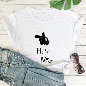 He’s Mine Graphic Crew Neck Short Sleeve Couple T-Shirt